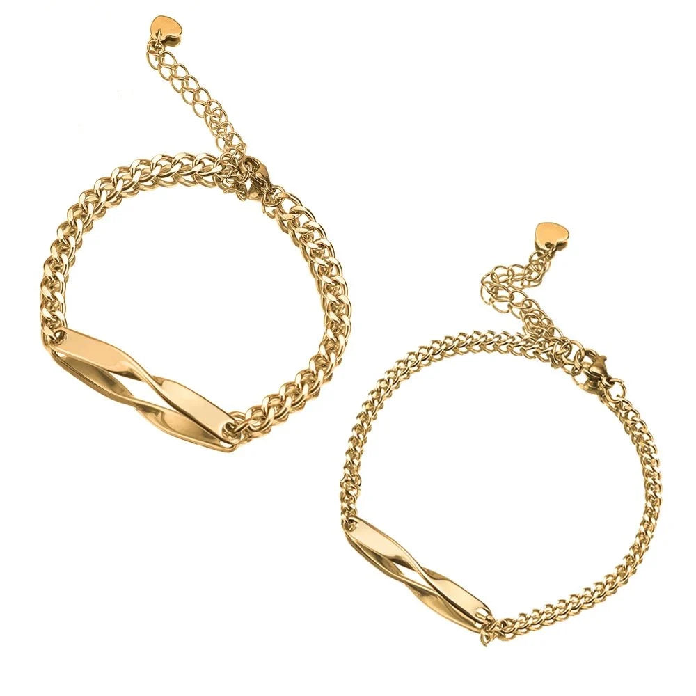 Twisted Name & Date Couples Bracelets