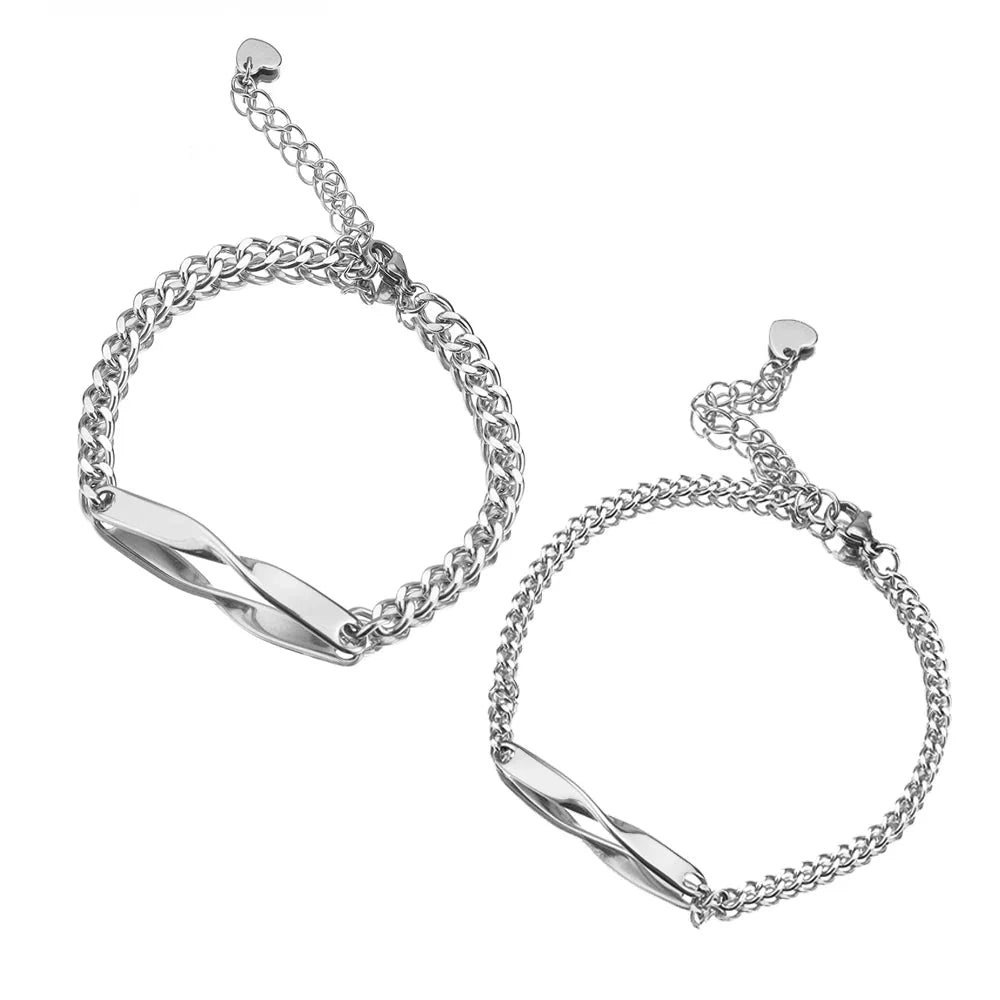 Twisted Name & Date Couples Bracelets