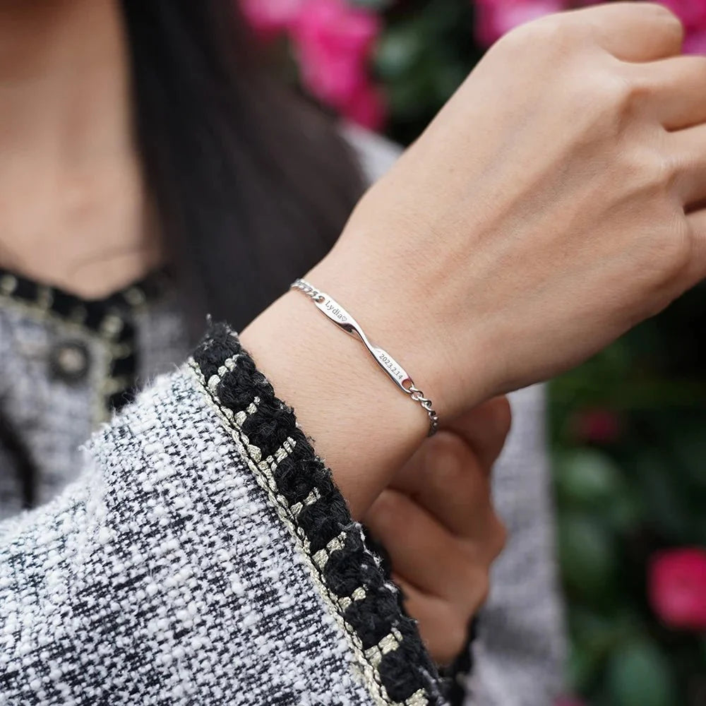 Twisted Name & Date Couples Bracelets
