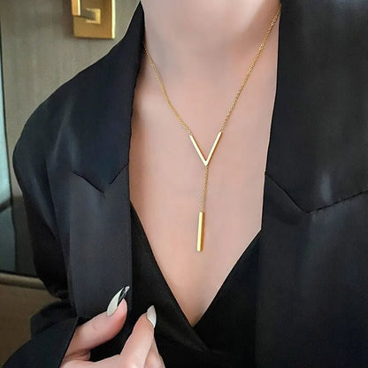 V Drop Lariat Necklace