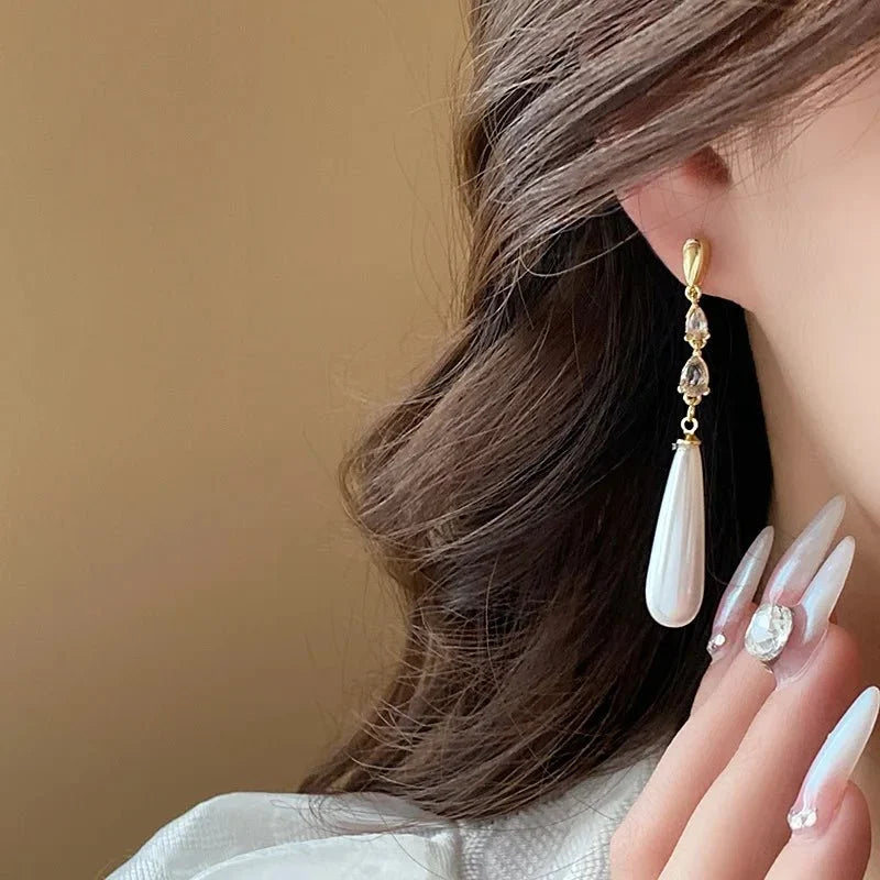 Water Drop Pearl Diamond Earrings